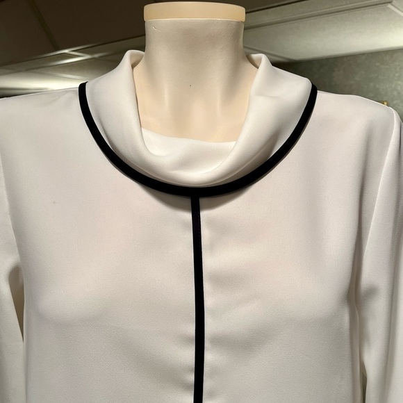 ZARA BASIC Cowl Neck Blouse Women's M Long Sleeve Ivory Black CAREER Preppy - Picture 3 of 7